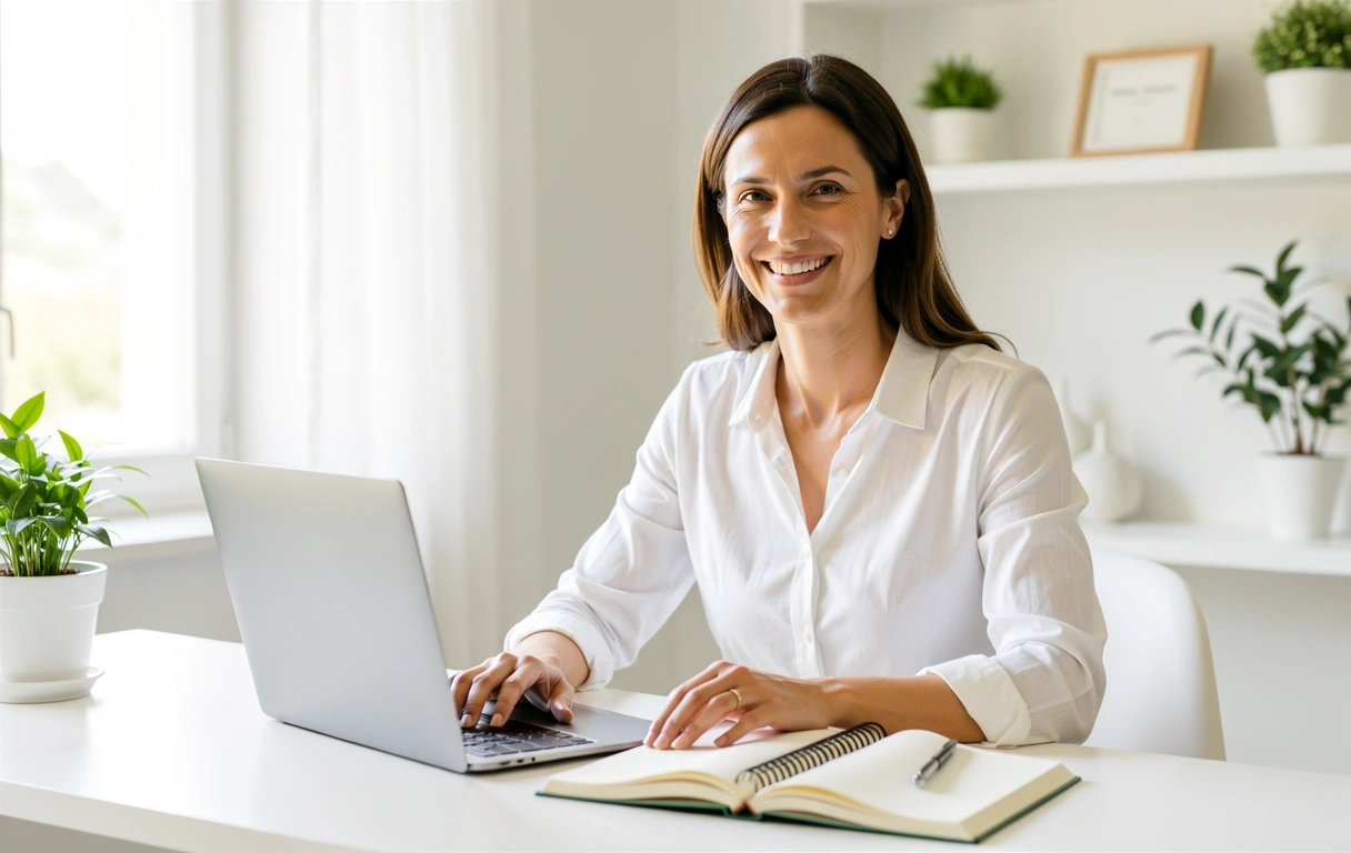 Nutrizionista online professionale durante una sessione di consulenza virtuale
